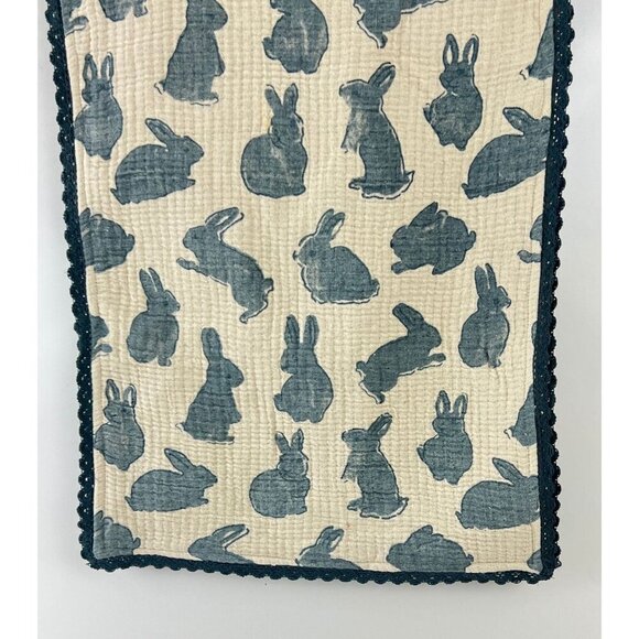 Rachel Ashwell Farmhouse Table Runner With Blue Bunny Print & Lace Trim 16" x 72 - Picture 3 of 8